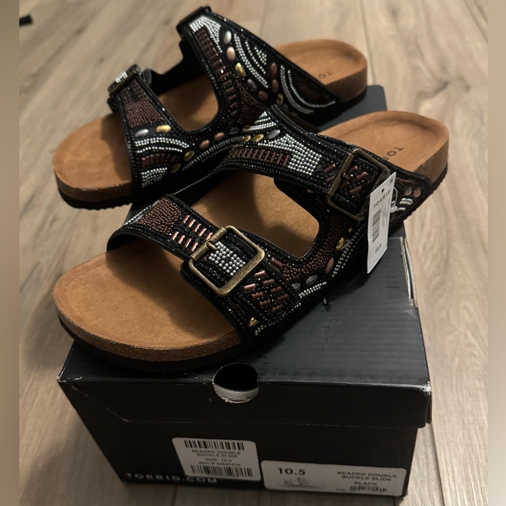 NEW Torrid wide width black beaded sandals size 10.5ww